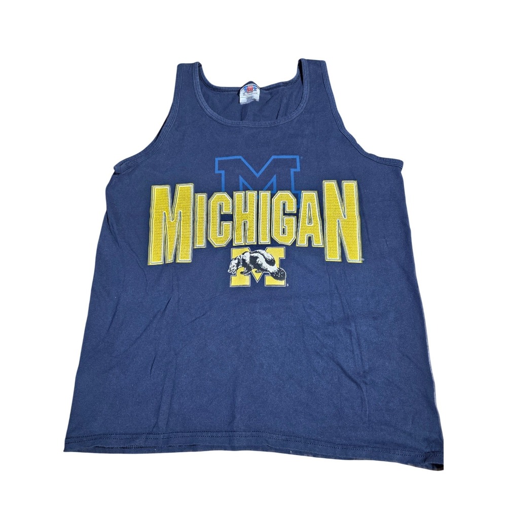 TNT Michigan Wolverines Navy Blue Graphic Tank Top Mens Large 100% Cotton‎ A3